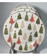 4 Salad Plates Grace Teaware Porcelain Holiday COLORFUL CHRISTMAS TREES New - $54.40