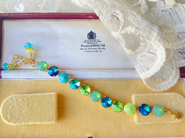 Turquoise Blue Aqua Pacific Opal Rivoli Austrian Crystal Bracelet Brides... - $34.75