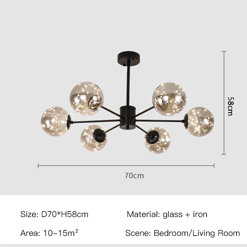 2023 New  Chandeliers For Living Room room Decoration Black  Gl Ball Ceiling Pen - £229.73 GBP