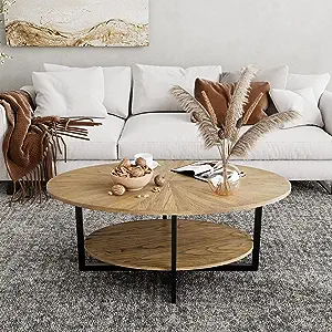 Solid Wood Oval Coffee Table With Cross Metal Legs, 43.3In Modern Indust... - $352.99
