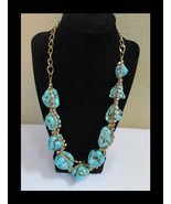 Chunky Hobo Style Faux Turquoise Necklace with Entwined Rhinestones N038 - €19,01 EUR