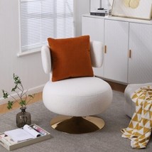 Swivel Accent Chair Armchair, Round Barrel Chair in Fabric - White - $318.69