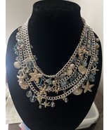 Silver Tone Multi Strand Chunky Statement Necklace Ocean Beach Nature Th... - $33.94 CAD