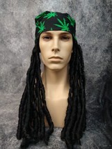 Hippie Bandana w/ Long Curls Happy Leaf Printed Du Rag Cannabis Funny Pot Head - £10.91 GBP