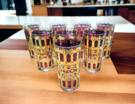 MCM  Culver Ruby Red Cranberry 22K Gold Scroll Highball Glasses Set Of 8... - $121.49