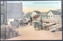 Antique 1913 Packing Fish for Export Gloucester Massachusetts MA Postcard - £7.09 GBP