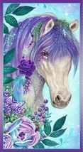 24&quot; X 44&quot; Panel Horses Whimsical Gypsy Violet Kids Cotton Fabric Panel D672.08 - $10.63