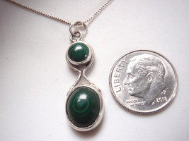 Round and Oval 2-Gem Malachite 925 Sterling Silver Pendant u receive exact item - £7.18 GBP