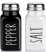 BLACK &amp; WHITE Glass ~ Salt &amp; Pepper Shakers ~ 2.7 Oz. ~ 3.5&quot; Tall - €25,84 EUR