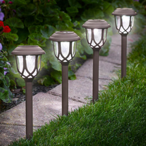 4 Stoneberry White LED light Patio Pathway Stake Light Set dusk-till-dawn glow - £22.74 GBP