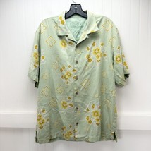 Tommy Bahama 100% Silk Button Up Shirt Sz Large Green Floral Short Sleev... - £11.79 GBP