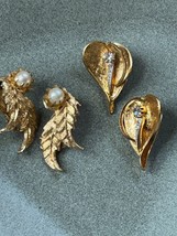Vintage Lot of Goldtone Heart w Clear Rhinestone Center &amp; Two Leaves w F... - £10.29 GBP
