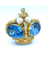18k Gold Krone Anhänger M Synthetisch Spinell Und Zuchtperle 36g 1-5 / 8... - $3,777.75
