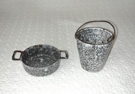 Vintage Gray Graniteware Enamel Miniature Pan &amp; Bucket Salesman Samples? - £47.47 GBP