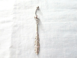 Long Feather Hand Engraved USA Pewter Design on 14g Clear CZ Belly Ring ... - £9.42 GBP