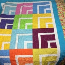 Handmade baby quilt lap blanket flowers geometric - £51.75 GBP