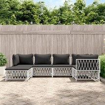 6 Piece Patio Lounge Set with Cushions White Steel - $20,396.63 MXN