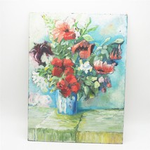 Pintura Vintage Acrílica Sobre Panel De Madera Floral Naturaleza Muerta - $118.85