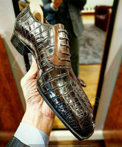 Nuevo Handmade Hombre Cocodrilo Relieve Cuero Ternero Oxford Zapatos Ves... - $198.39+