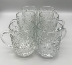 Princess House Mugs Set 6 Fantasia Clear Crystal Poinsettia Cups Vintage EUC - £17.96 GBP