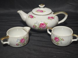 Vintage Floral Mini Teapot With Creamer And Sugar Bowl + Lids - Vintage Japan - $23.74