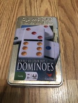 Cardinal Double Six Color Dot Dominoes In Color Collectors Tin, 28 Dominoes - £11.11 GBP