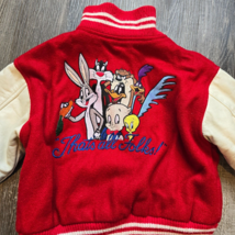 Vintage Varsity Jacket Looney Tunes Wool Leather Warner Bros Kids XS Embroidered - £92.37 GBP