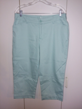 ST. JOHN&#39;S BAY LADIES GREEN CAPRI PANTS-12-COTTON/SPANDEX-BARELY WORN - $8.59