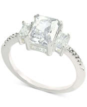 Charter Club Silver-Tone Crystal Triple-Stone Ring, Size 5/Silver - £12.82 GBP