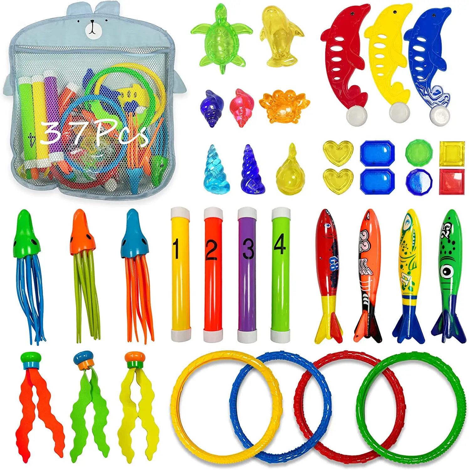 37 PCS Swimming Pool Toy Set Pool Dive Toys Underwater Games Diving Toy Set Dive - £29.44 GBP