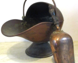 Large Antique Victorian Helmet Coal Scuttle and Scoop English Copper - $494.01