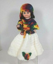 Vintage 1970&#39;s Crocheted Doll With Rainbow Colored Dress &amp; Hat - $29.95