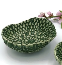 1Pc Small Handmade Ceramic Bowl, Green Vintage Lace Texture Pottery Home... - £43.51 GBP