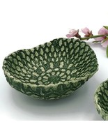 1Pc Small Handmade Ceramic Bowl, Green Vintage Lace Texture Pottery Home... - £43.14 GBP