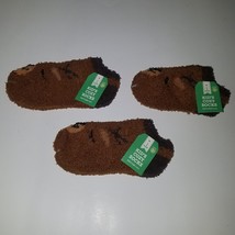 NEW 3 Pairs Brown Deer Kids Toddler Cozy Socks Fuzzy Size 5-6.5 Lot Reindeer - £9.31 GBP