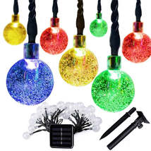 Solar String Lights 20 LED 16Ft Outdoor Colored Waterproof Crystal Ball ... - £10.34 GBP