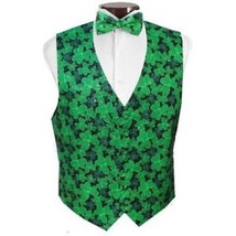 Irish Silver Sparkle Shamrocks Tuxedo Vest and Bowtie - £119.07 GBP
