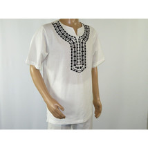 Men 2pc Stacy Adams leisure suit Linen Cotton With Embroidery 3668 white black image 5