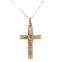 14k Yellow Gold Cross Pendant with Engraved Design and Chain Jewelry (#J... - $256.41