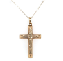 14k Yellow Gold Cross Pendant with Engraved Design and Chain Jewelry (#J... - £206.22 GBP