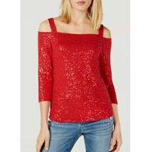 INC Womens Petite PXL Real Red Sequin Cold Shoulder Top NWT CJ71 - $34.29