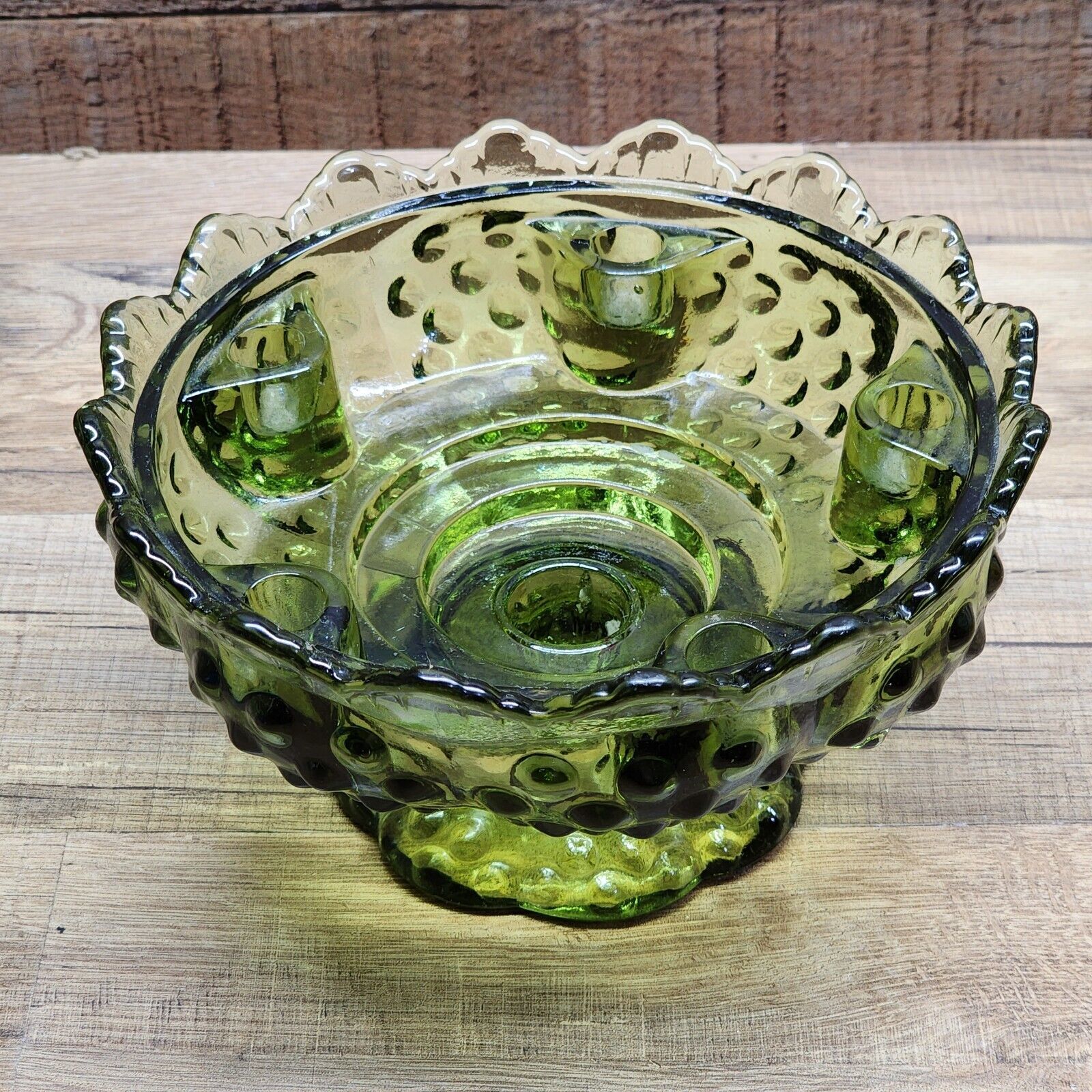 Vintage FENTON Dark Green COLONIAL HOBNAIL Heavy Candle Holder Dish 6.5&quot;... - $17.80