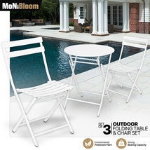 White[2 Metal Chair+Coffee TABLE]3pc Folding Bistro Set Outdoor Dining Furniture - £157.31 GBP