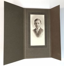Antique Photo on Board Folder of Young Boy in Suit, Tie, &amp;  Crucifix Pin - £14.10 GBP