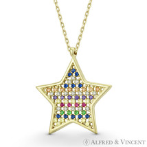 5-Point Star Celestial Charm Cubic Zirconia 925 Sterling Silver Necklace Pendant - £21.57 GBP