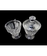 EAPG Cream Pitcher and Sugar Bowl with Lid, Heavy Glass ZIPPER Pattern - $19.55