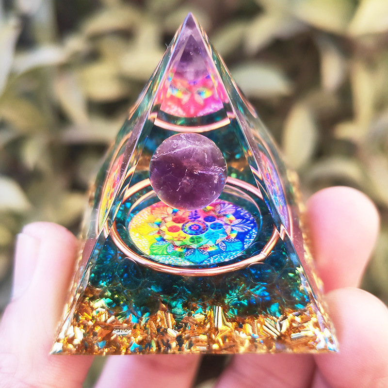 Natural Orgonite Pyramid Reiki Amethyst Energy Healing Chakra Meditation... - $11.99