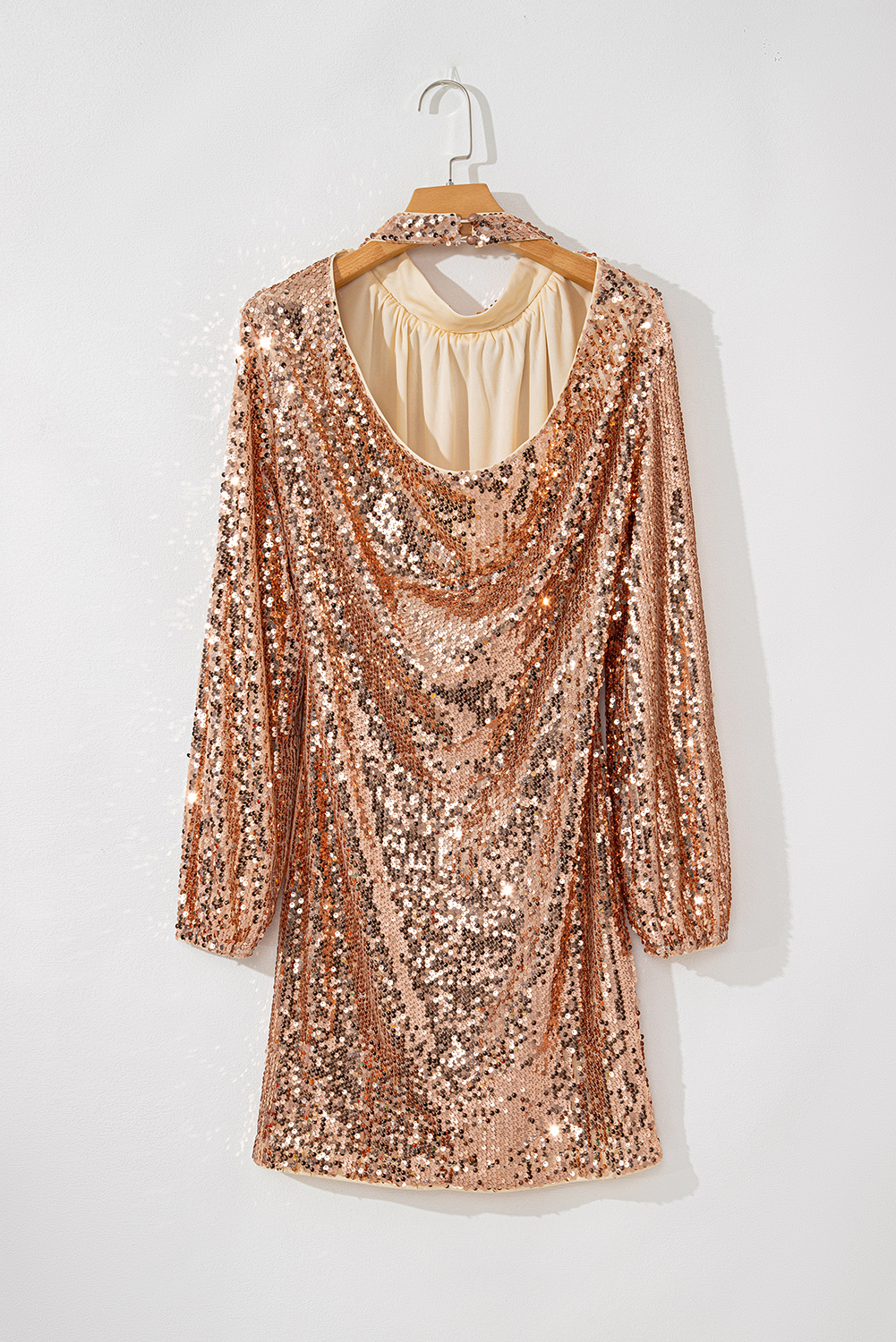 Gold Sequined Long Sleeve Cutout Back Mini Dress Item image 4