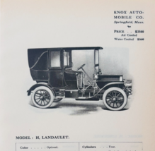1908 Knox Auto Model H Landaulet Catalog Advertisement Automobilia F17M2 - $568.44 MXN