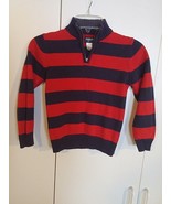 OSHKOSH BOY&#39;S HALF-ZIP RED/BLUE STRIPED SWEATER-7-GENTLY WORN-STAND-UP C... - £2.98 GBP